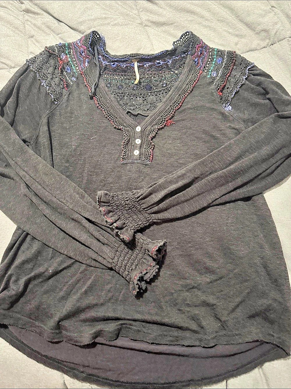 Free People Embroidered Long Sleeve Tunic in Black Size Small